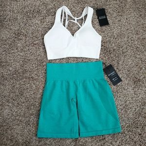 NVGTN Turquoise Contour Shorts Small & White Galaxy Sports Bra Small
